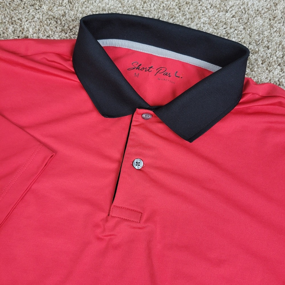 Short Par 4 Greyson Mens Medium Solid Red Performance Stretch Golf Polo SS